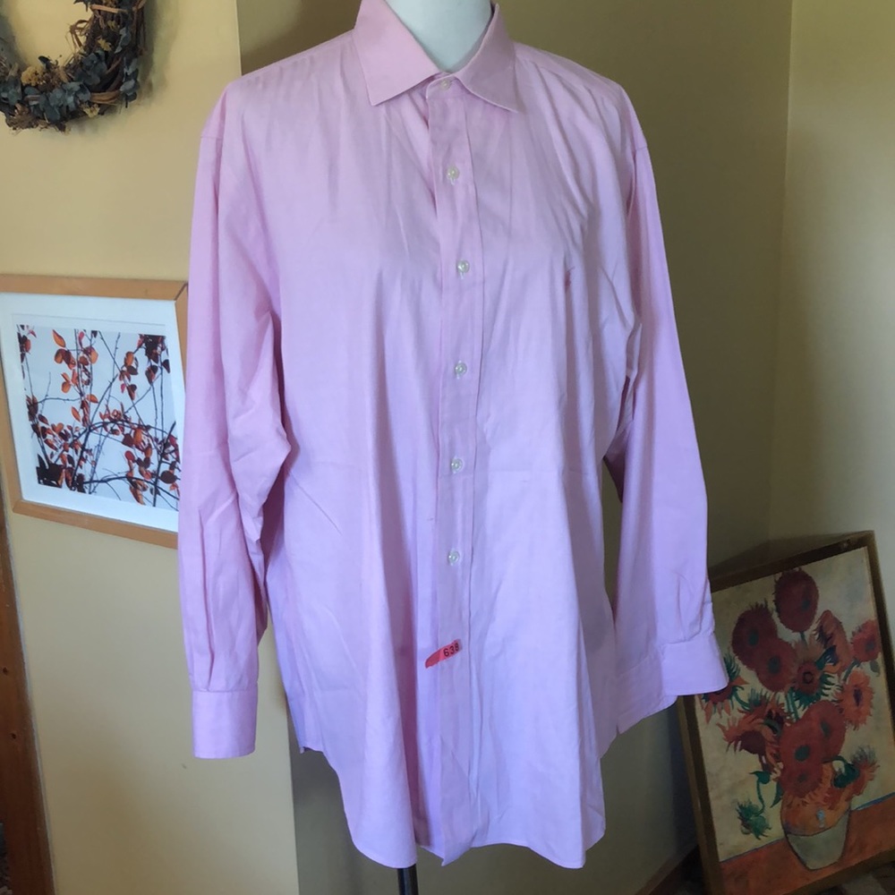 RALPH LAUREN Size 17.5 34/35 ButtonFront PHILIP Embroidered Logo PONY Cotton